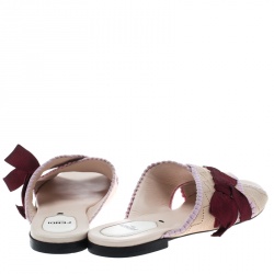 Pre Owned Fendi Beige Knit Fabric with Contrast Bow Cross Strap Peep Toe Flat Slides Size 39