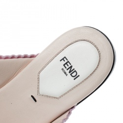 Pre Owned Fendi Beige Knit Fabric with Contrast Bow Cross Strap Peep Toe Flat Slides Size 39