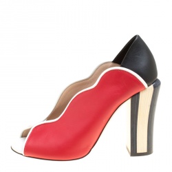 Pre Owned Fendi Multicolor Leather Scallop Lined Peep Toe Pumps Size 36.5