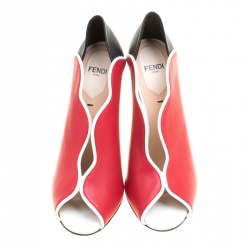 Pre Owned Fendi Multicolor Leather Scallop Lined Peep Toe Pumps Size 36.5