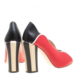 Pre Owned Fendi Multicolor Leather Scallop Lined Peep Toe Pumps Size 36.5