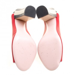 Pre Owned Fendi Multicolor Leather Scallop Lined Peep Toe Pumps Size 36.5