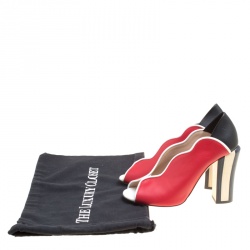 Pre Owned Fendi Multicolor Leather Scallop Lined Peep Toe Pumps Size 36.5