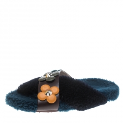 Fendi Multicolor Cross Strap Pom Pom Flat Slides Size 39