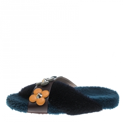 Fendi Multicolor Cross Strap Pom Pom Flat Slides Size 39