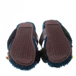 Fendi Multicolor Cross Strap Pom Pom Flat Slides Size 39