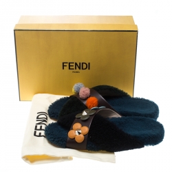 Fendi Multicolor Cross Strap Pom Pom Flat Slides Size 39