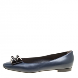 Pre Owned Fendi Navy Blue Leather Studded Ballet Flats Size 39.5