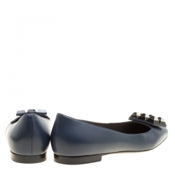 Pre Owned Fendi Navy Blue Leather Studded Ballet Flats Size 39.5