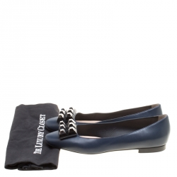 Pre Owned Fendi Navy Blue Leather Studded Ballet Flats Size 39.5