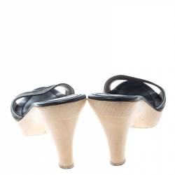 Pre Owned Fendi Brown/Blue Zucca Canvas and Leather Platform Sandals Size 39