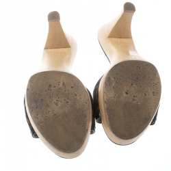 Pre Owned Fendi Brown/Blue Zucca Canvas and Leather Platform Sandals Size 39