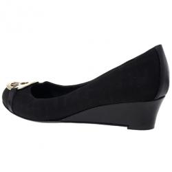 Pre Owned Fendi Black Canvas Logo Plate Wedges Size 37