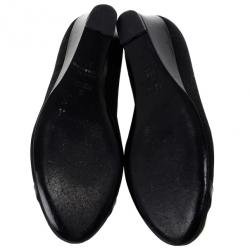 Pre Owned Fendi Black Canvas Logo Plate Wedges Size 37