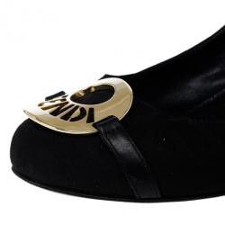 Pre Owned Fendi Black Canvas Logo Plate Wedges Size 37