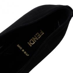Pre Owned Fendi Black Canvas Logo Plate Wedges Size 37