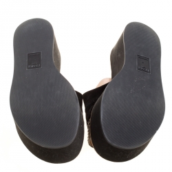Pre Owned Fendi Black Suede And Python Leather Flowerland Runway Platform Slides Size 38