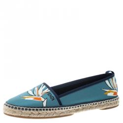Pre Owned Fendi Blue Printed Cotton Fabric Espadrilles Size 38