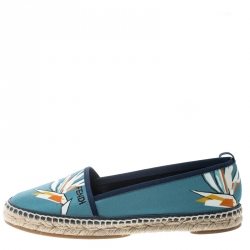 Pre Owned Fendi Blue Printed Cotton Fabric Espadrilles Size 38