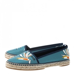 Pre Owned Fendi Blue Printed Cotton Fabric Espadrilles Size 38