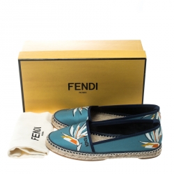 Pre Owned Fendi Blue Printed Cotton Fabric Espadrilles Size 38