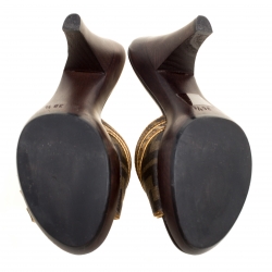 Pre Owned Fendi Tobacco/Beige Zucca and Zuchino Coated Canvas Platform Slides Size 36.5