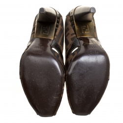 Pre Owned Fendi Tobacco Zucca Canvas Peep Toe Pumps Size 36