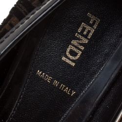 Pre Owned Fendi Black Zucca Velvet and Patent Leather Square Toe Ballet Flats Size 37