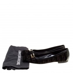 Pre Owned Fendi Black Zucca Velvet and Patent Leather Square Toe Ballet Flats Size 37