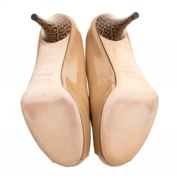 Pre Owned Fendi Nude Patent Leather Zucchino Heel Peep Toe Platform Pumps Size 36