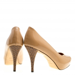 Pre Owned Fendi Nude Patent Leather Zucchino Heel Peep Toe Platform Pumps Size 36