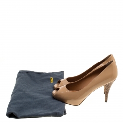 Pre Owned Fendi Nude Patent Leather Zucchino Heel Peep Toe Platform Pumps Size 36