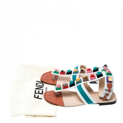 Pre Owned Fendi Multicolor Leather Studded Ankle Cuff Flat Sandals Size 36