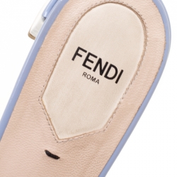 Fendi Powder Blue Patent Leather Flowerland Embellished Block Heel Slides Size 39