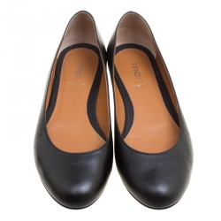 Pre Owned Fendi Black Leather Flats Size 38.5