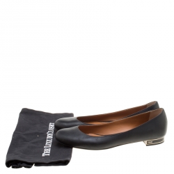 Pre Owned Fendi Black Leather Flats Size 38.5