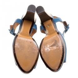 Pre Owned Fendi Blue Leather Ankle Strap Platform Sandals Size 38