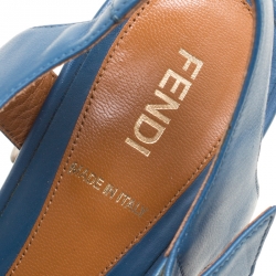 Pre Owned Fendi Blue Leather Ankle Strap Platform Sandals Size 38