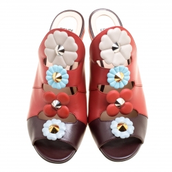 Pre Owned Fendi Multicolor Leather Floral Applique Leather Mules Sandals 39