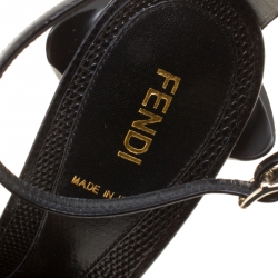 Fendi Black Patent Leather With Embossed Lizard Leather Appliqued Flower Peep Toe Ankle Strap Sandals Size 38.5