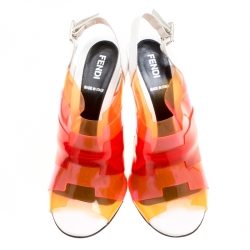 Pre Owned Fendi Multicolor Colorblock PVC Peep Toe Sandals Size 39
