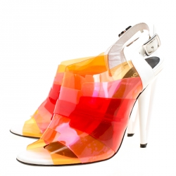 Pre Owned Fendi Multicolor Colorblock PVC Peep Toe Sandals Size 39