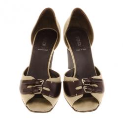 Pre Owned Fendi Beige Canvas D'orsay Pumps Size 40