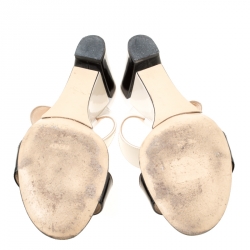 Pre Owned Fendi Cream/Black Patent Leather Wedge Slides Size 38