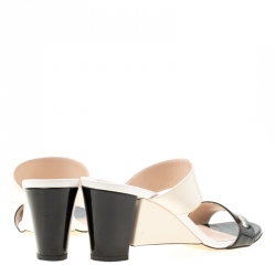 Pre Owned Fendi Cream/Black Patent Leather Wedge Slides Size 38