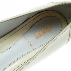 Pre Owned Fendi White Patent Leather Buckle Detail Square Peep Toe Ballet Flats Size 38.5