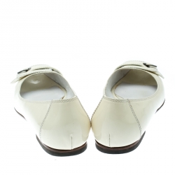 Pre Owned Fendi White Patent Leather Buckle Detail Square Peep Toe Ballet Flats Size 38.5
