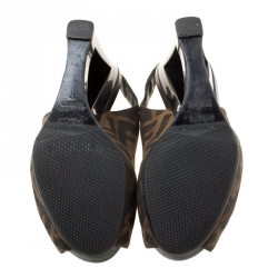 Pre Owned Fendi Brown Zucca Canvas Slingback Wedge Sandals Size 37