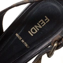 Pre Owned Fendi Brown Zucca Canvas Slingback Wedge Sandals Size 37