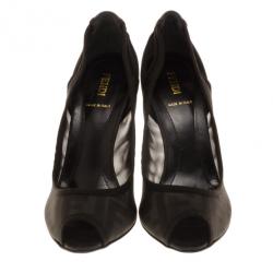 Pre Owned Fendi Zucca Mesh Peep Toe Pumps Size 39